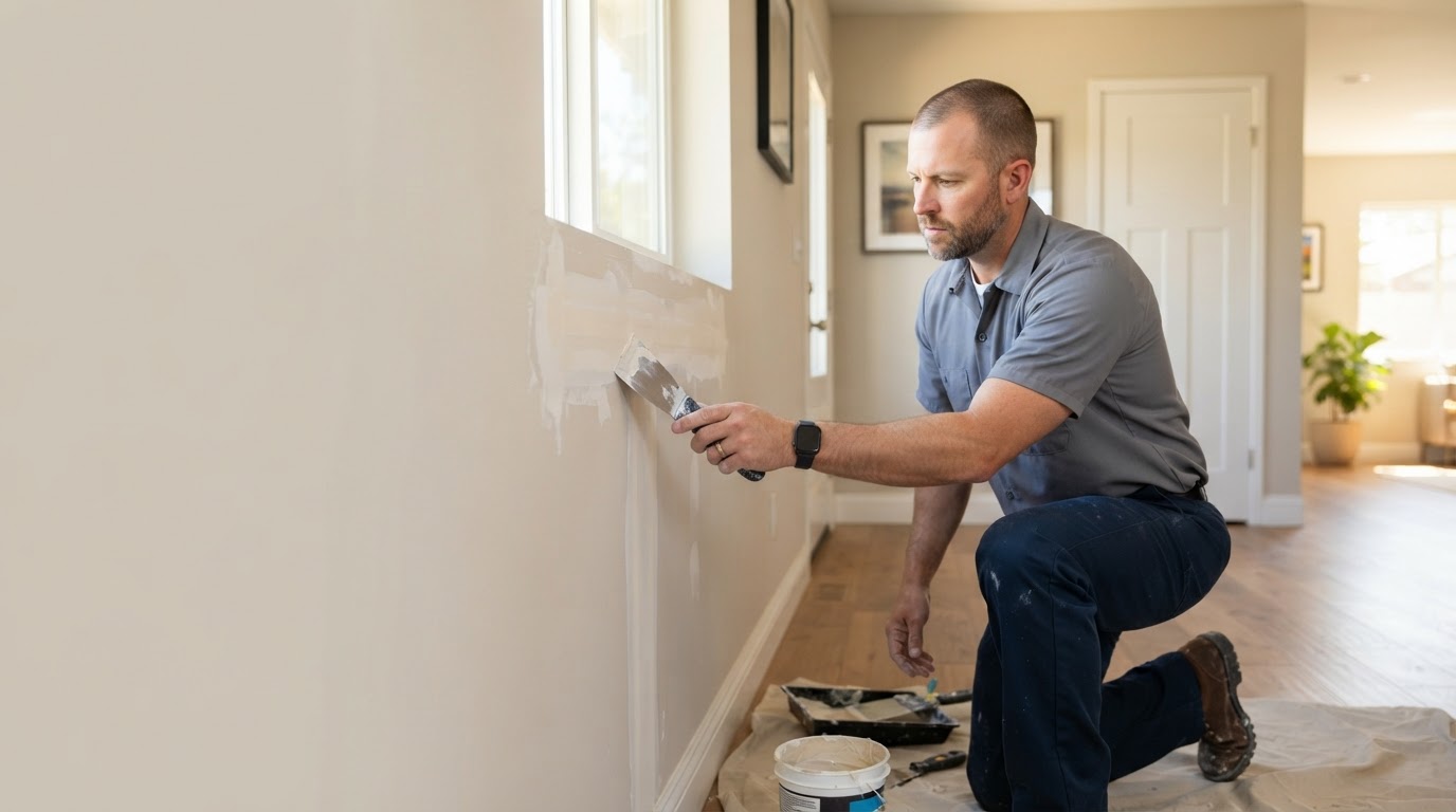 Drywall contractor repairing an interior wall in West Covina CA