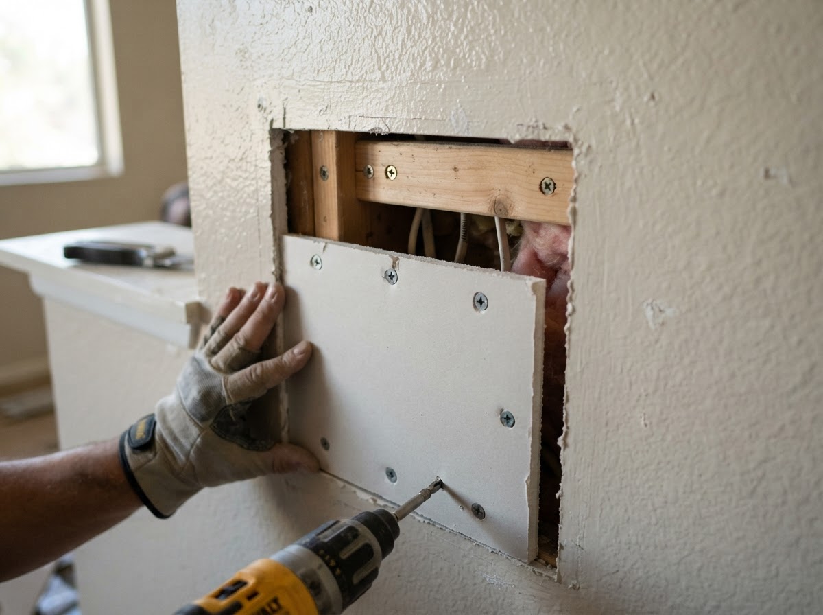 Drywall patch repair in a Baldwin Park home