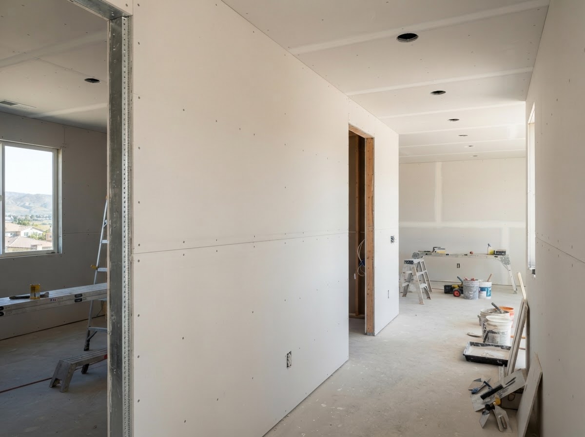 New drywall ready for finishing in Diamond Bar