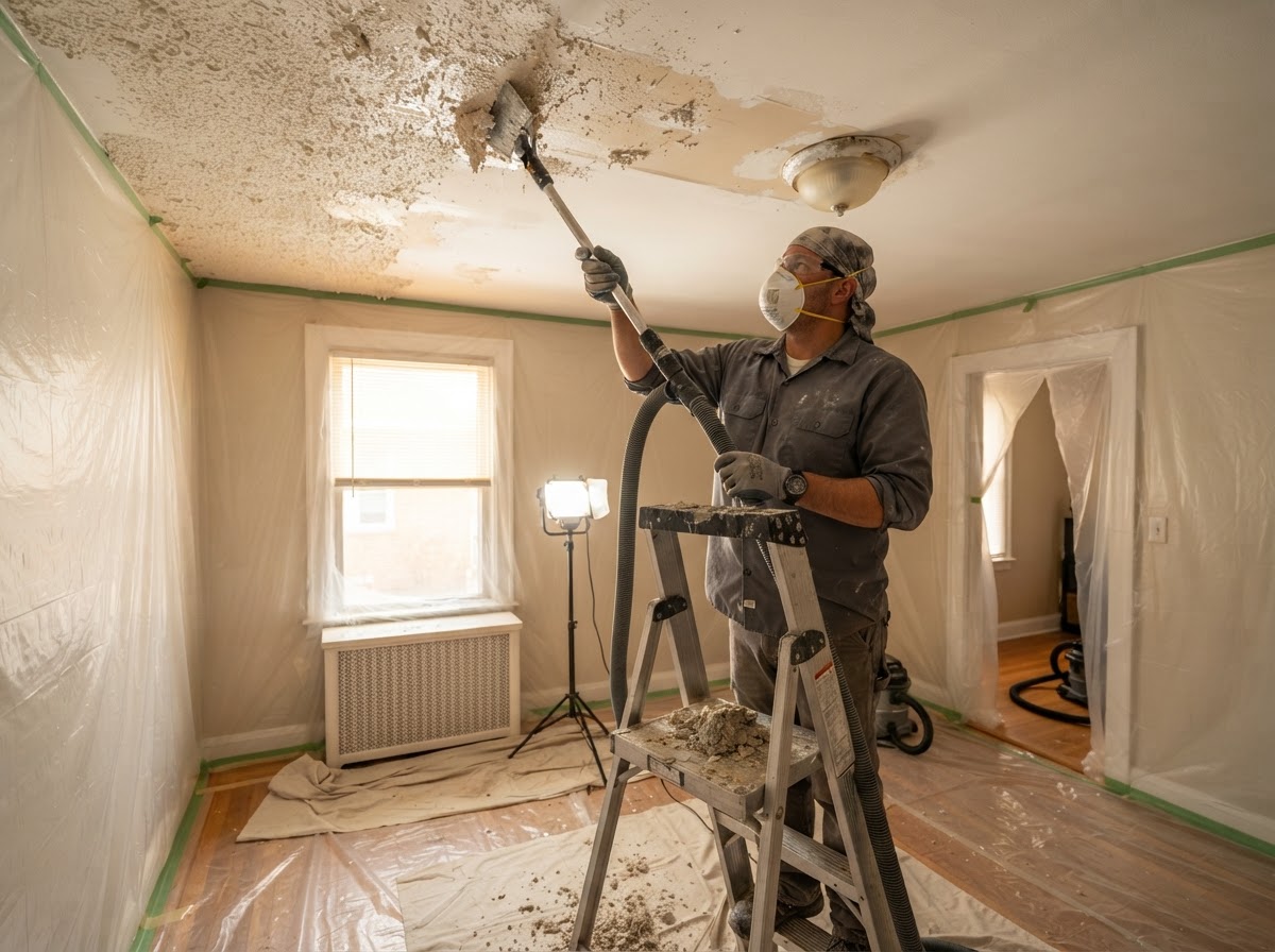 Popcorn ceiling removal and refinishing in West Covina