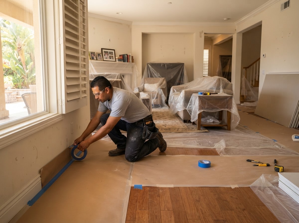 Interior protection before drywall repair