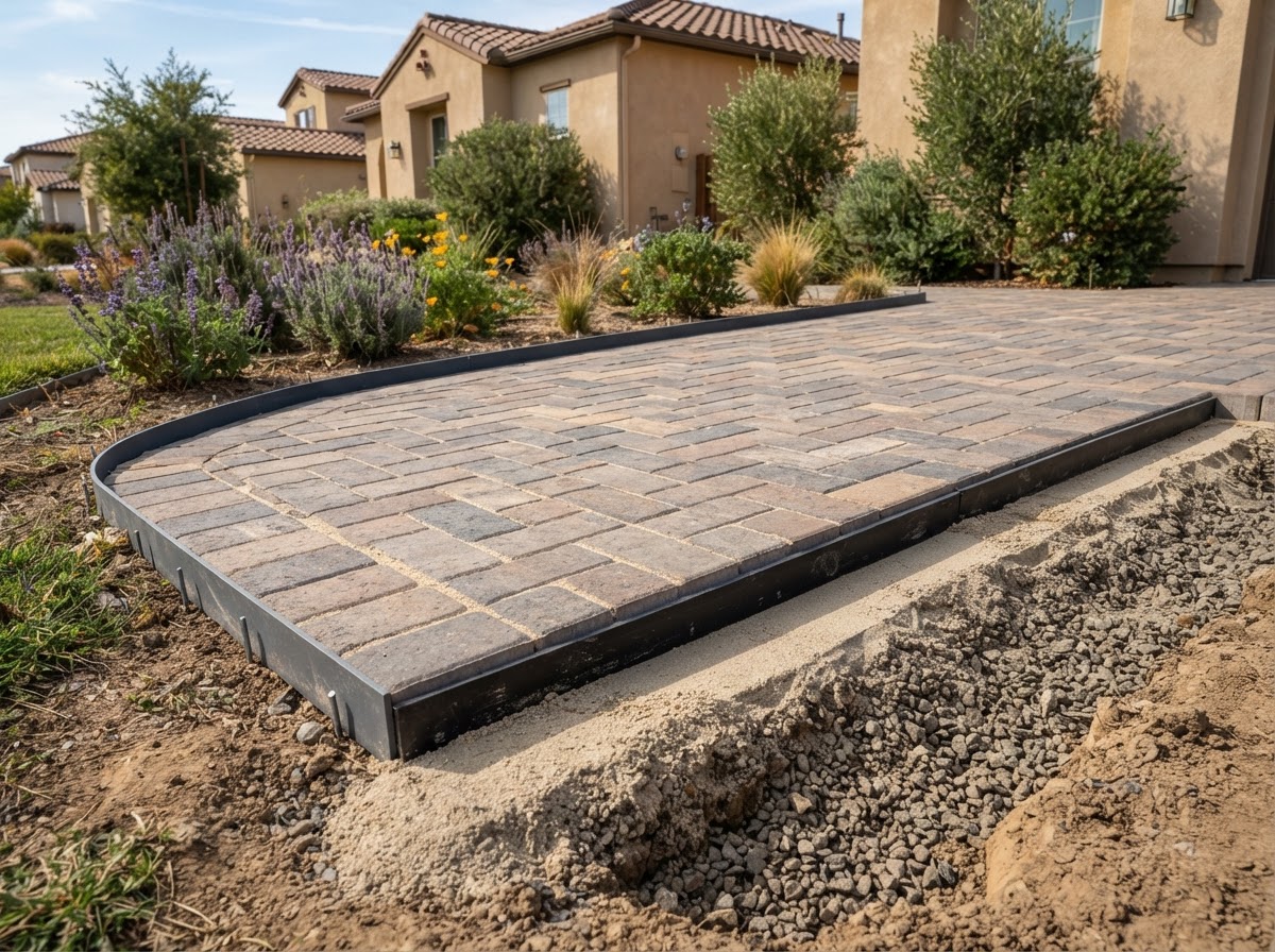 Paver patio base preparation and installation detail