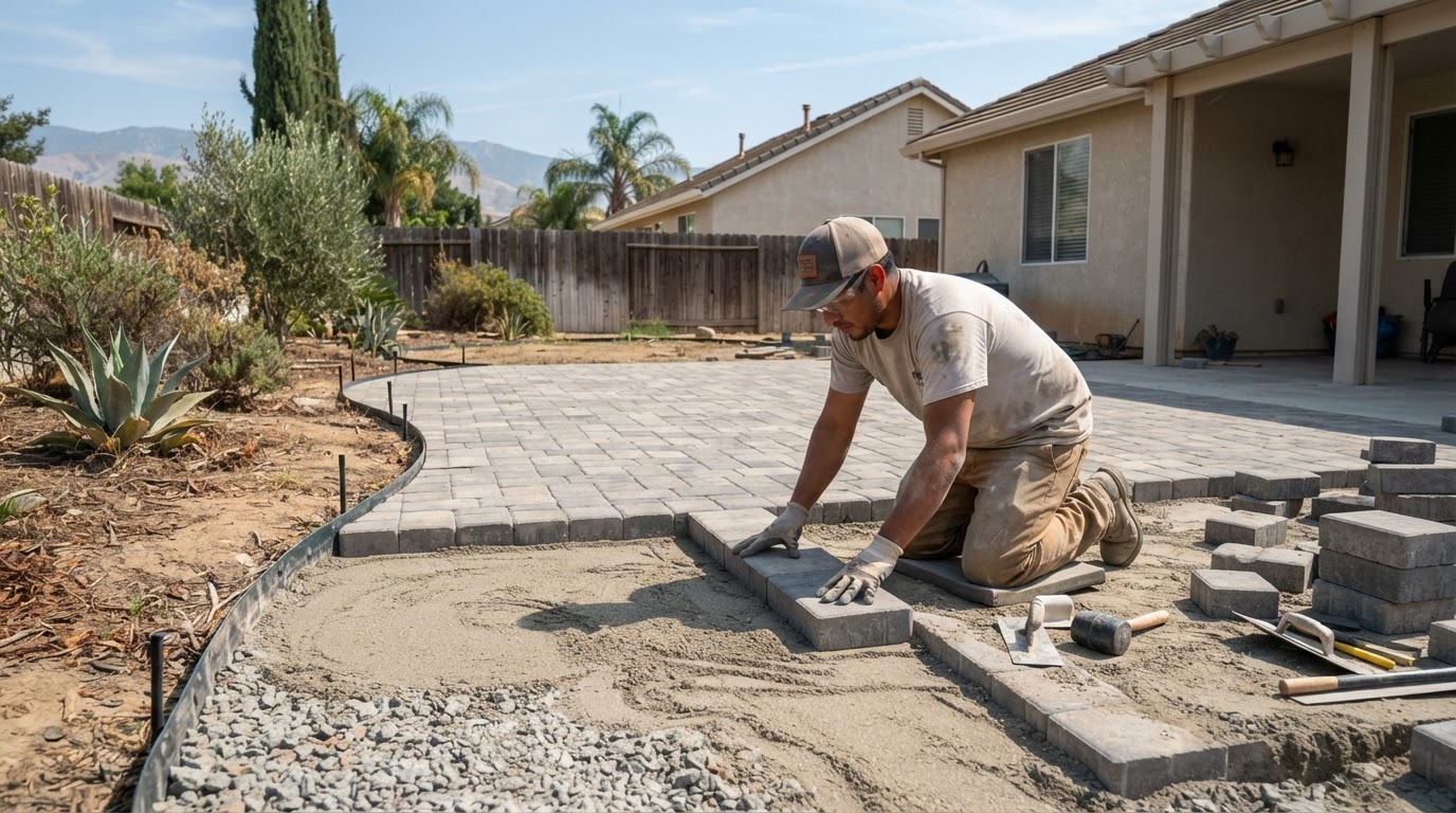 Paver patio installation at a Wasco residential property