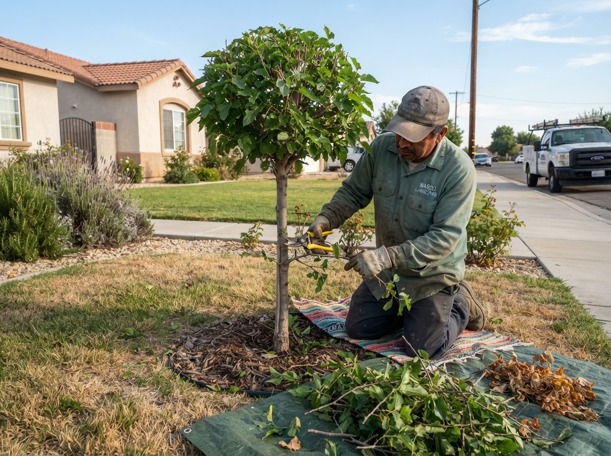 Routine small landscape tree care in Wasco