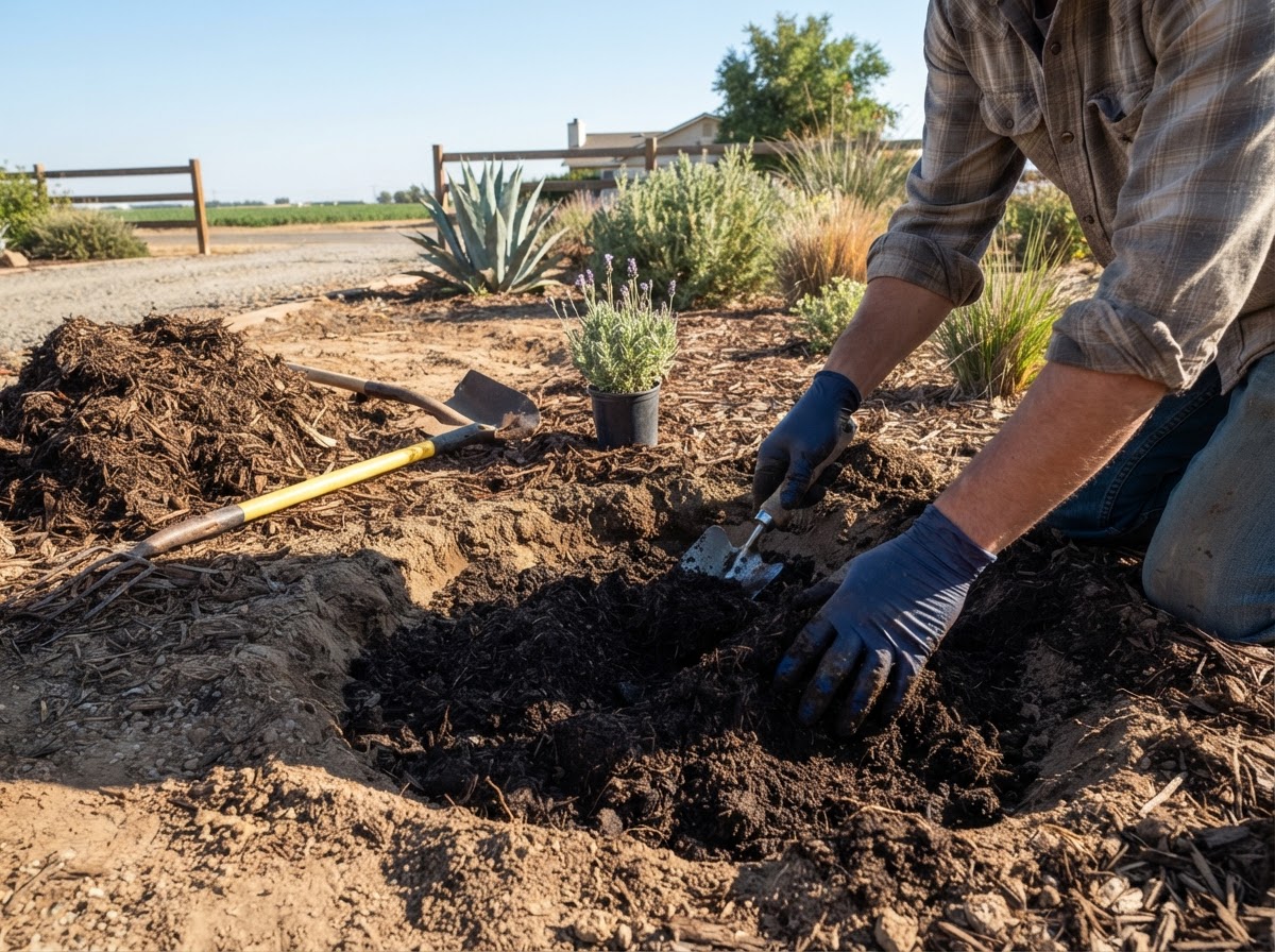 Landscape planting and soil preparation in Wasco, CA