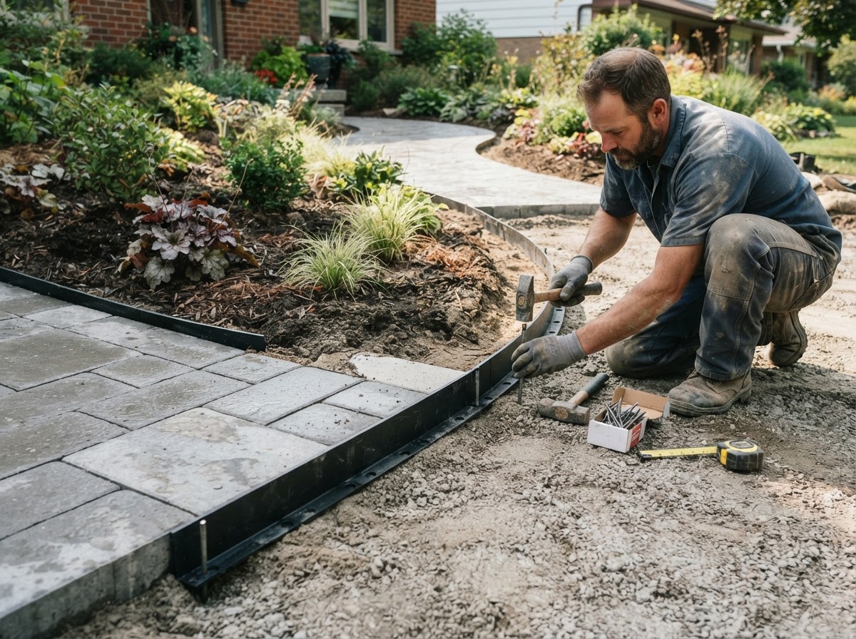 Paver walkway edge installation in Wasco, CA