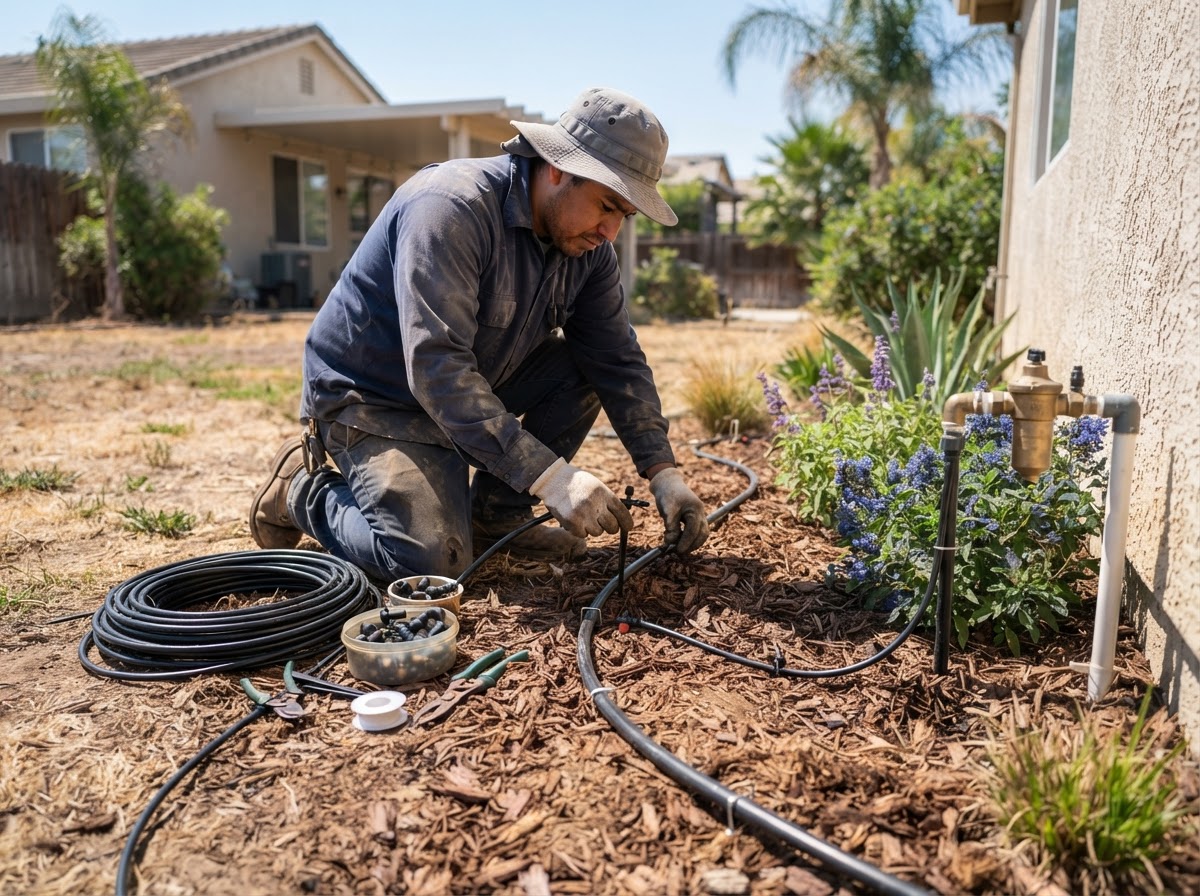 Drip irrigation upgrade installation for a Delano landscape
