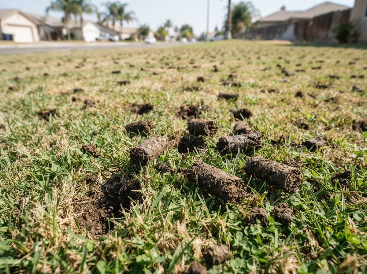 Soil cores after lawn aeration in Wasco