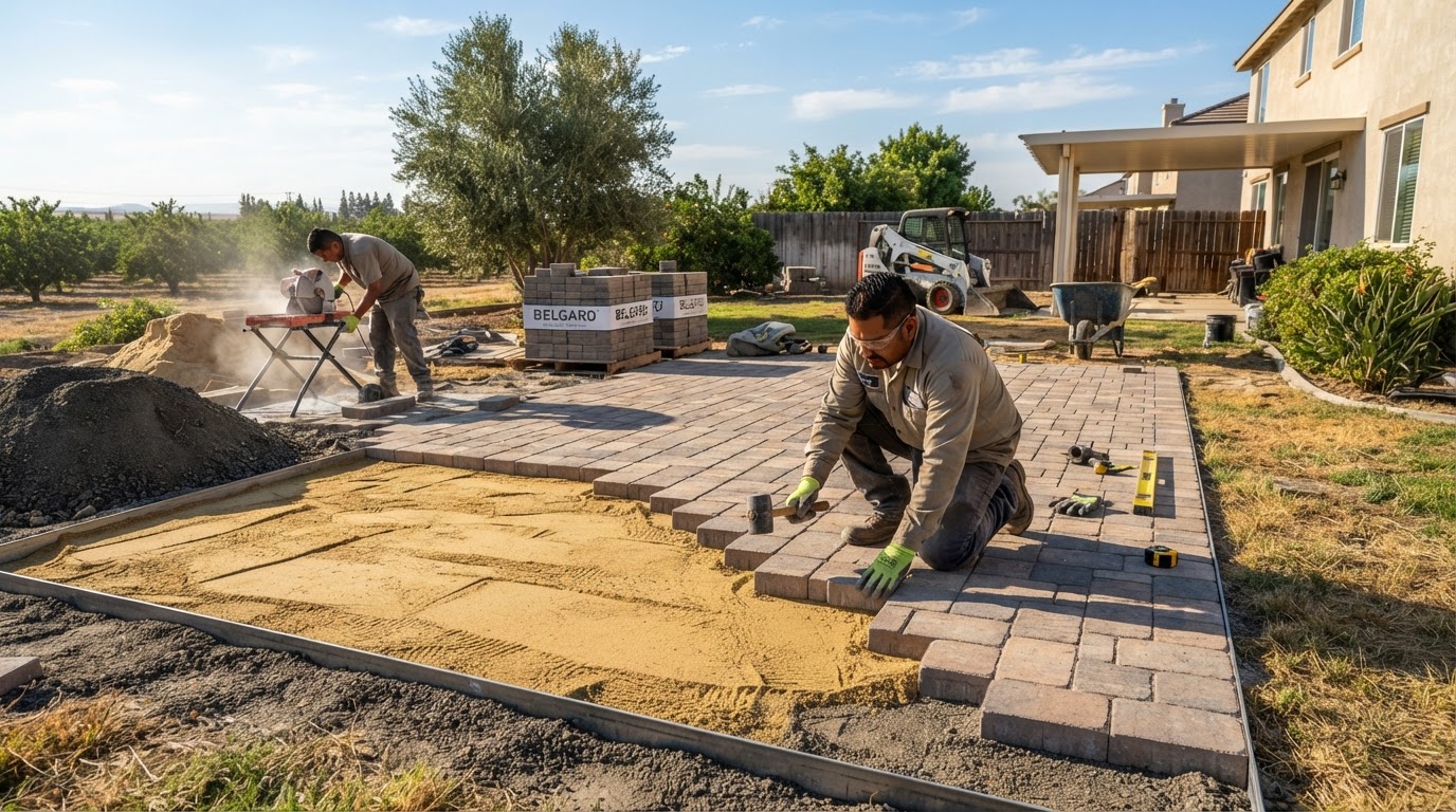 Paver patio installation at a residential property in Shafter, CA