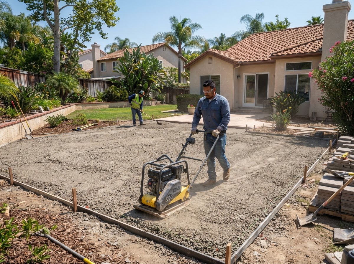 Compacted patio base preparation in Rosedale, California