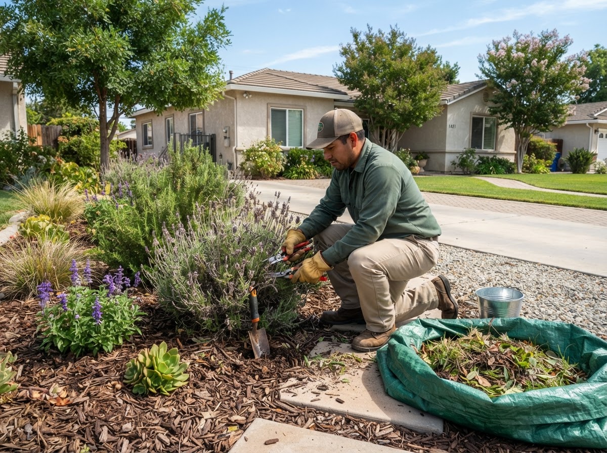 Planting bed maintenance at a Delano property