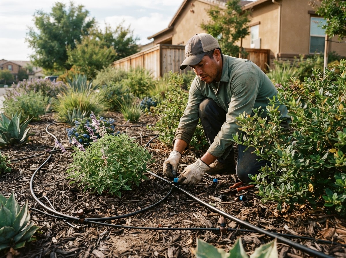 Drip irrigation for a Delano landscape