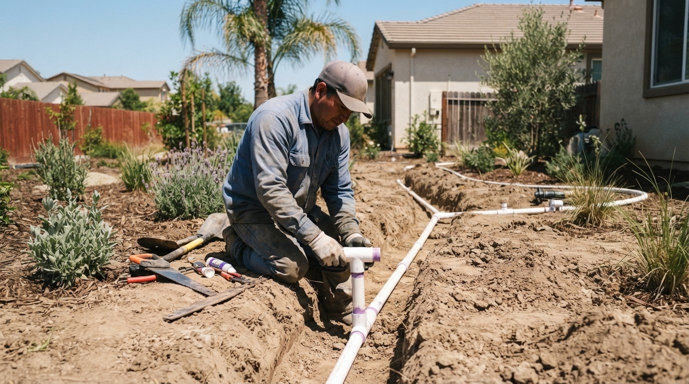 New sprinkler system installation at a Wasco property