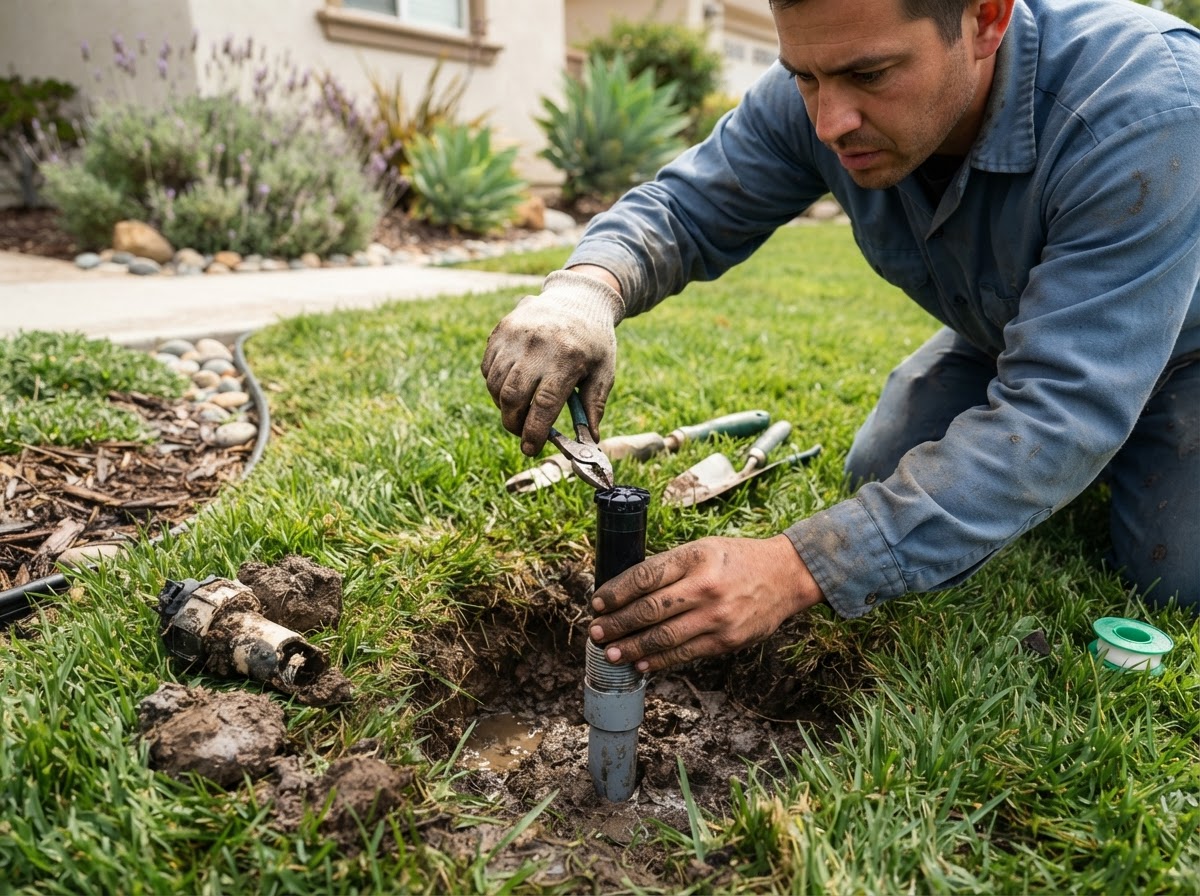 Sprinkler head repair in Wasco, California