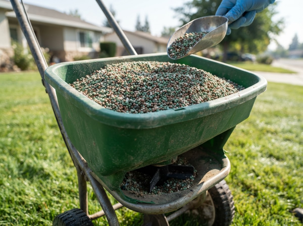 Turf fertilizer prepared for a Wasco lawn