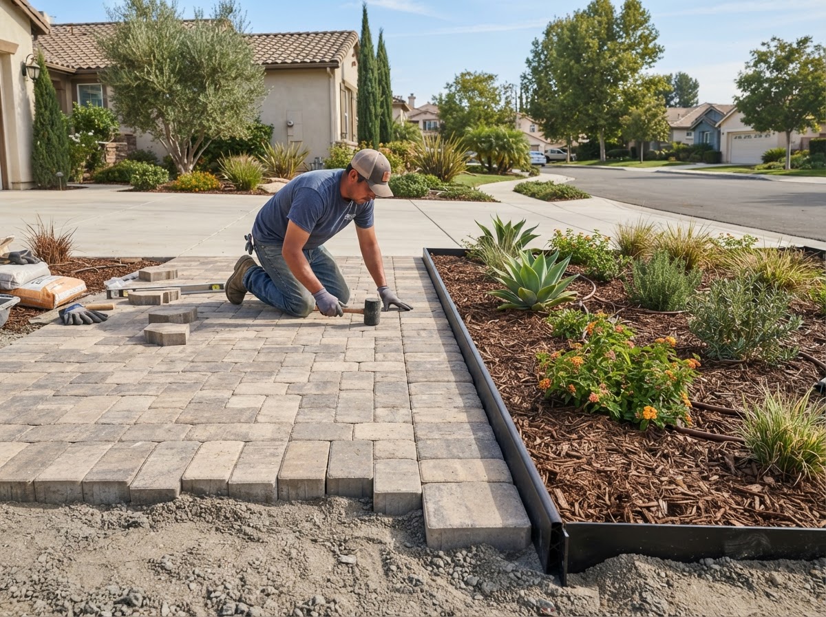 Paver and edge restraint installation for a Rosedale patio