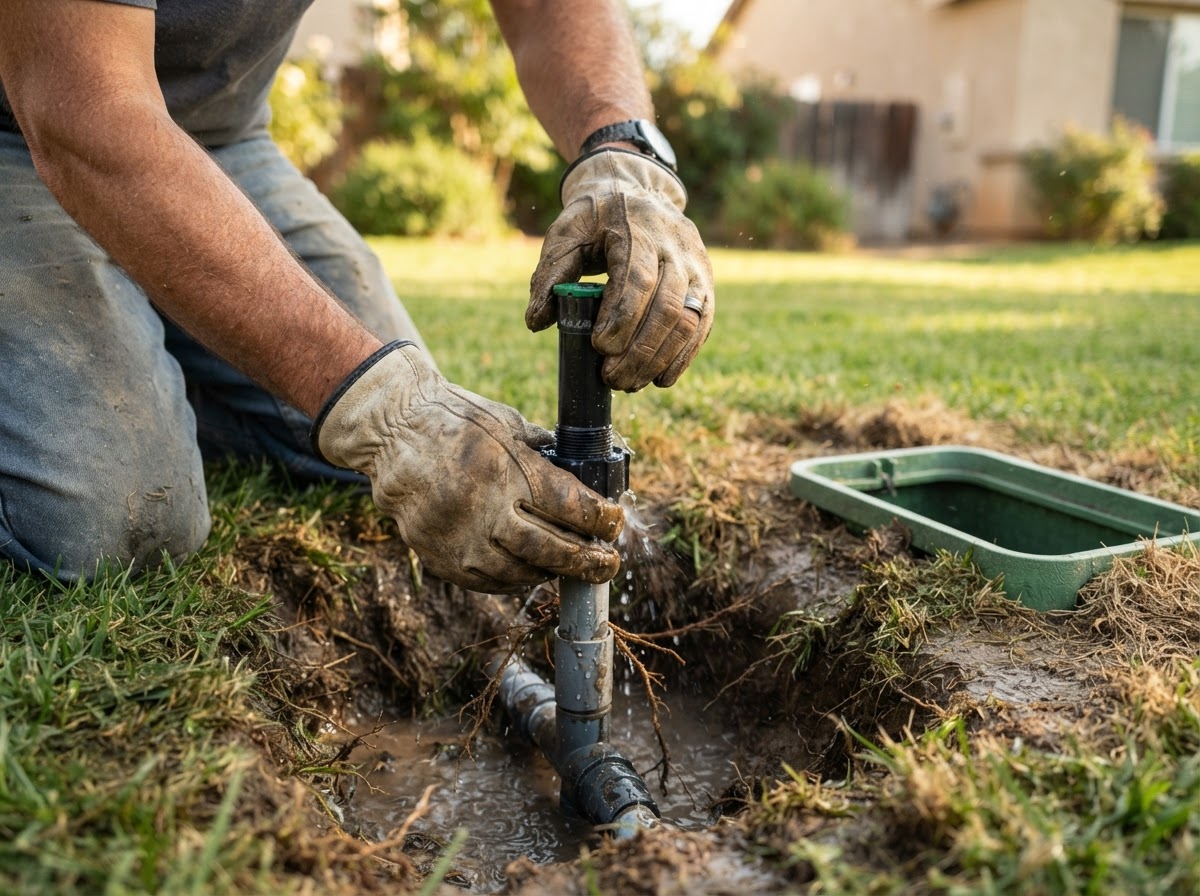 Residential sprinkler repair in Wasco, California