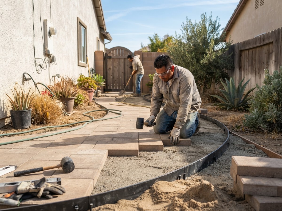Paver walkway installation for a Wasco property