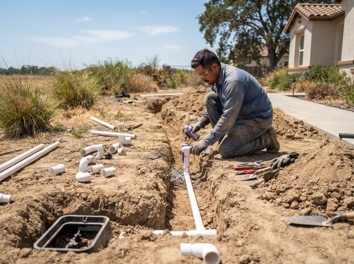 Residential sprinkler system installation in Wasco, CA