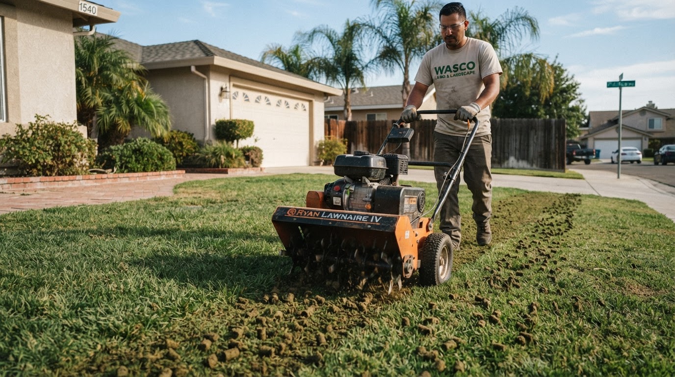 Core lawn aeration service in Wasco, California
