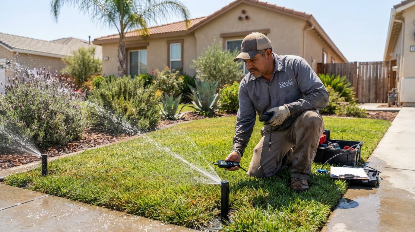 Sprinkler repair service at a residential property in Delano, CA