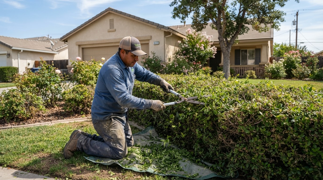 Shrub trimming service at a Wasco residential property