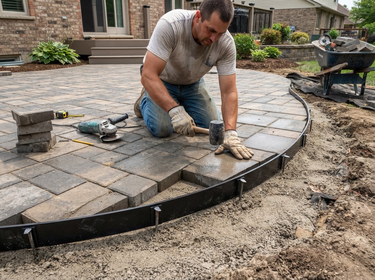 Paver and edge restraint installation for a Shafter patio