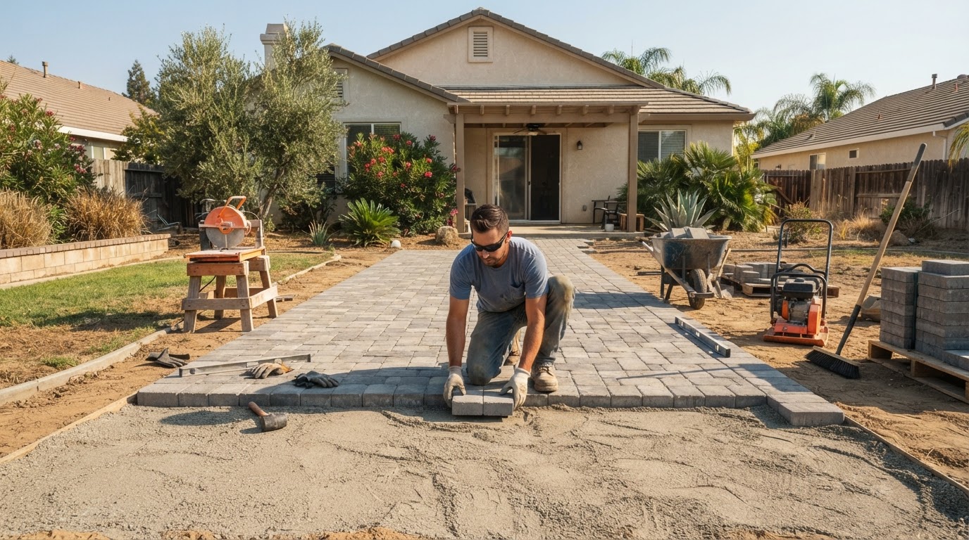 Hardscape patio installation at a Wasco residential property