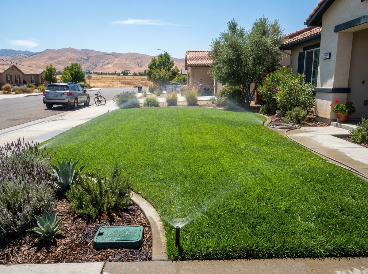 Maintained residential turf in Wasco, California