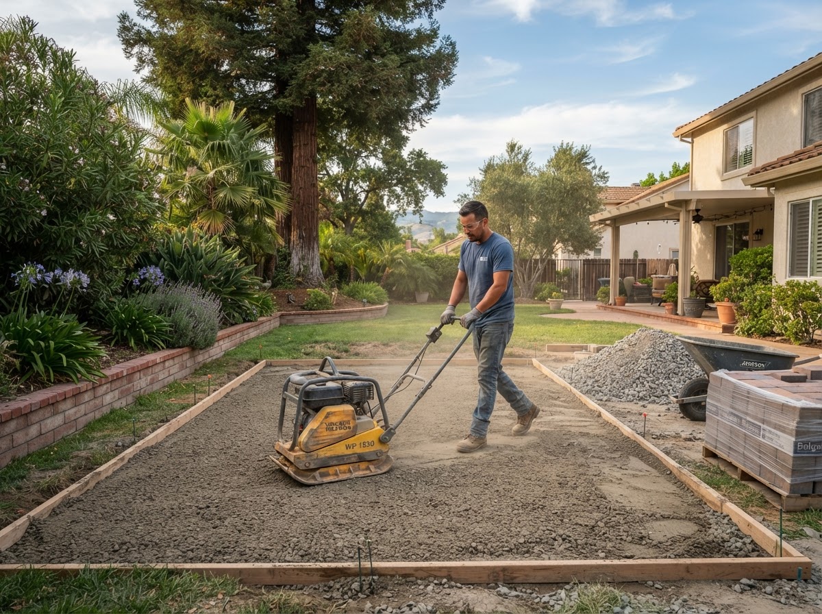 Compacted patio base preparation in Shafter, California