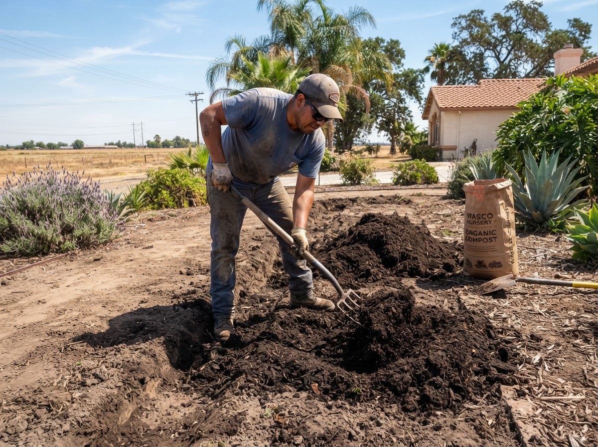 Soil preparation for new garden planting in Wasco