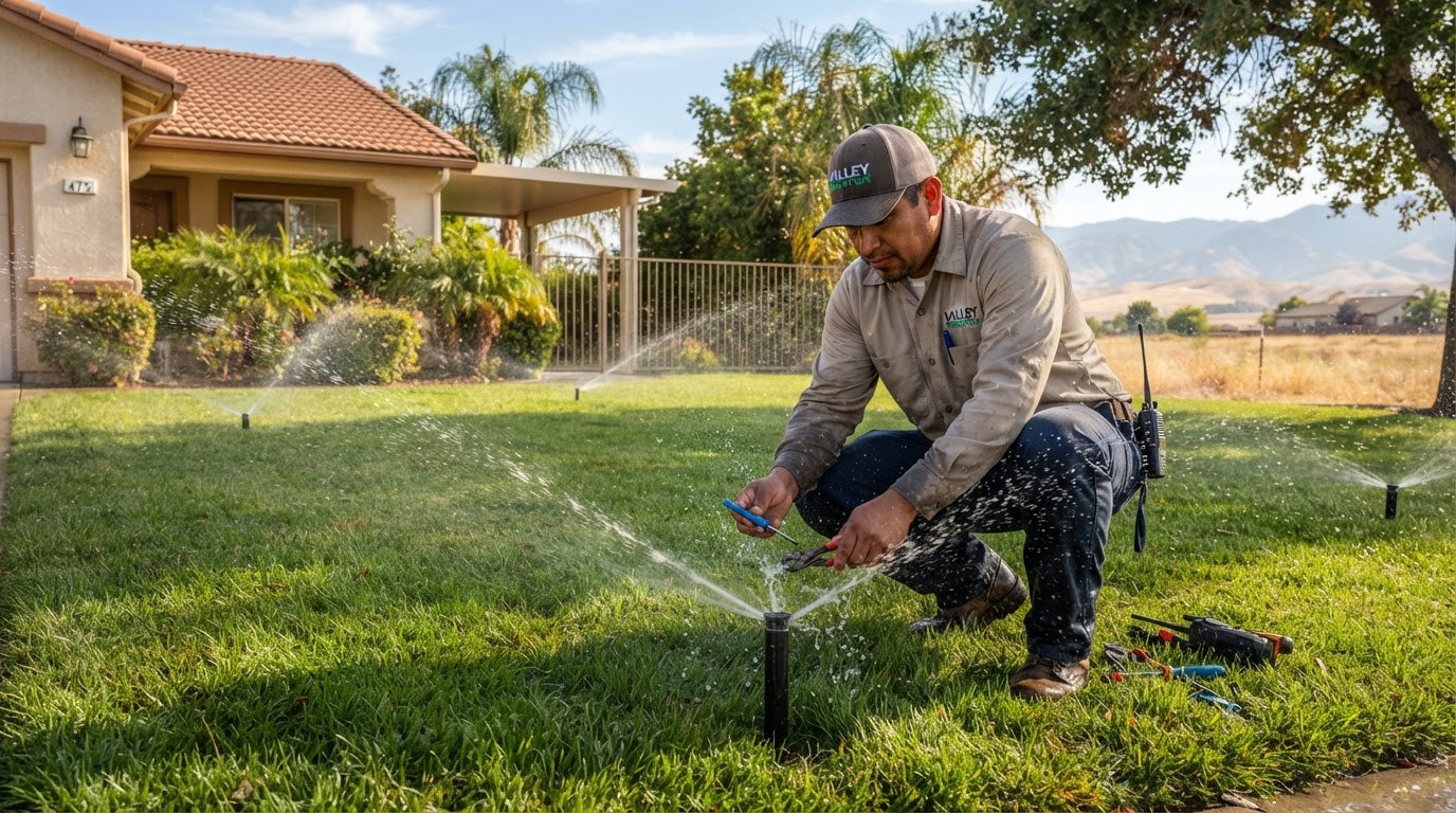 Sprinkler repair service at a residential property in Shafter, CA