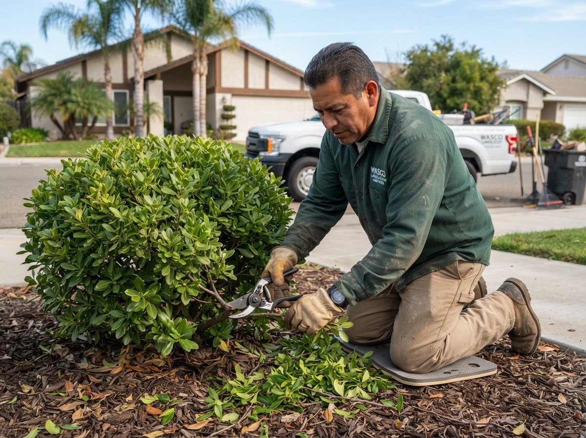 Routine shrub pruning in Wasco, California