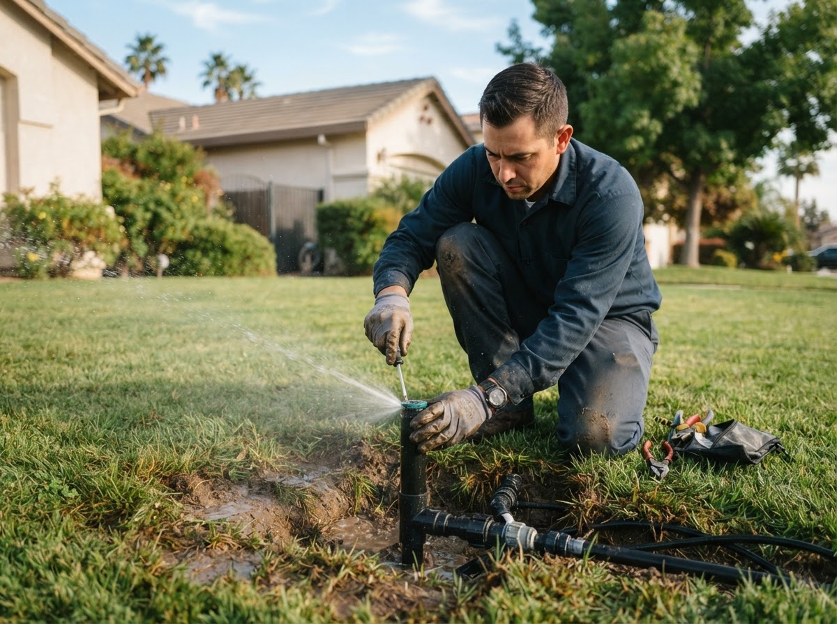 Sprinkler repair at a McFarland residential property