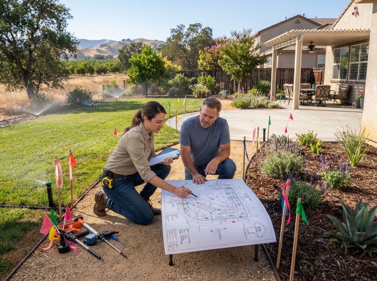 Evaluating irrigation and planting areas for landscape design in Shafter