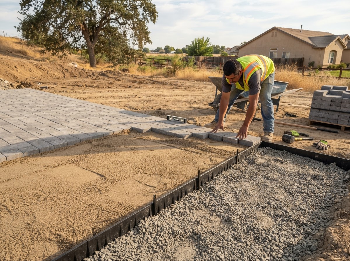 Paver installation and base preparation for a Wasco property