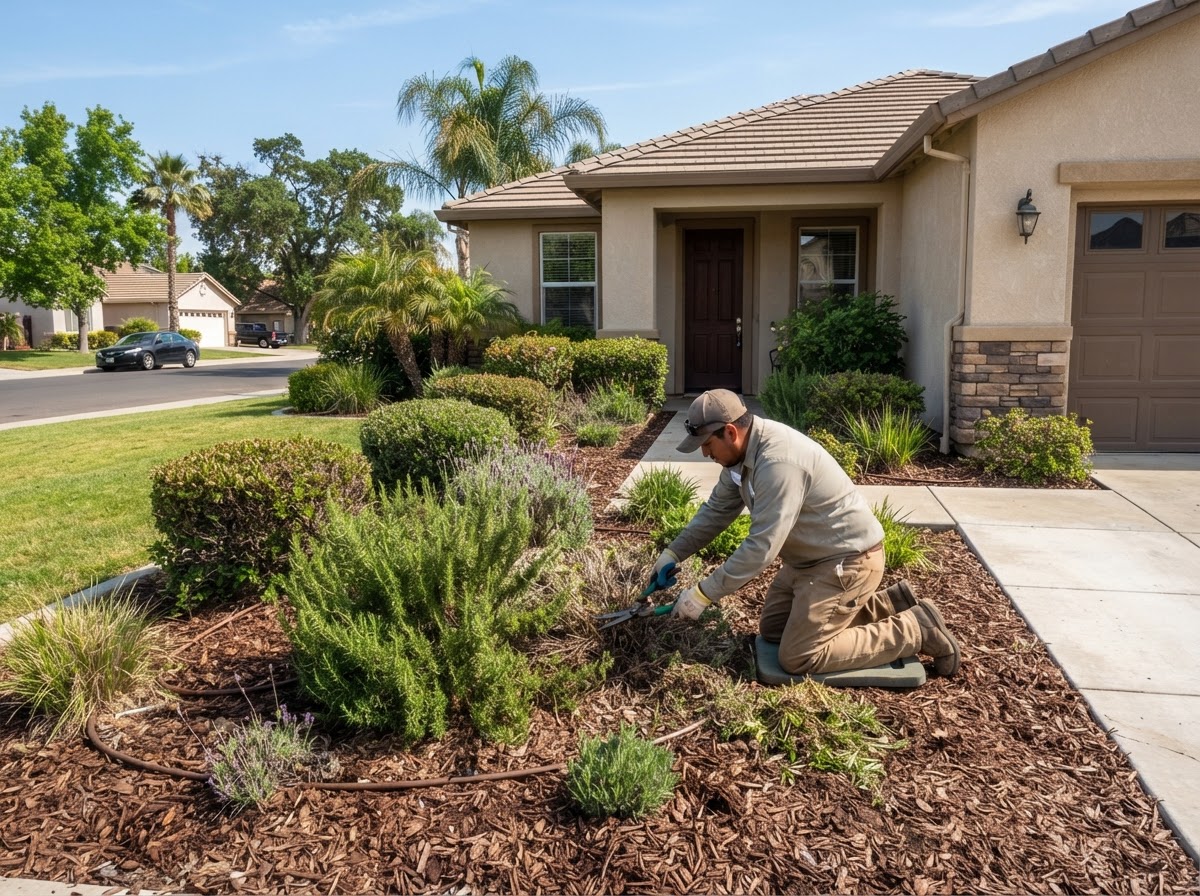 Planting bed maintenance at a McFarland property