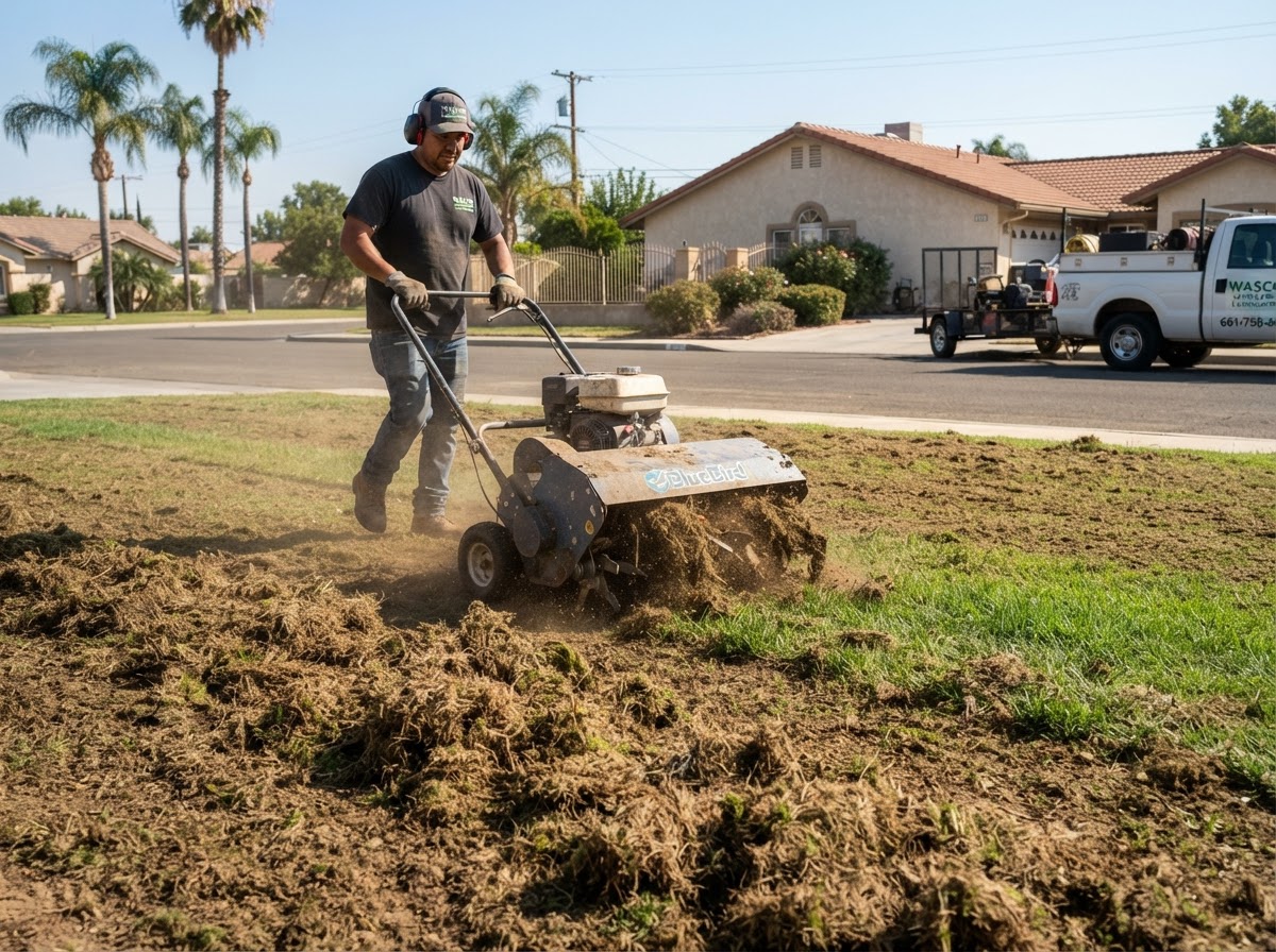 Lawn dethatching service for a Wasco property