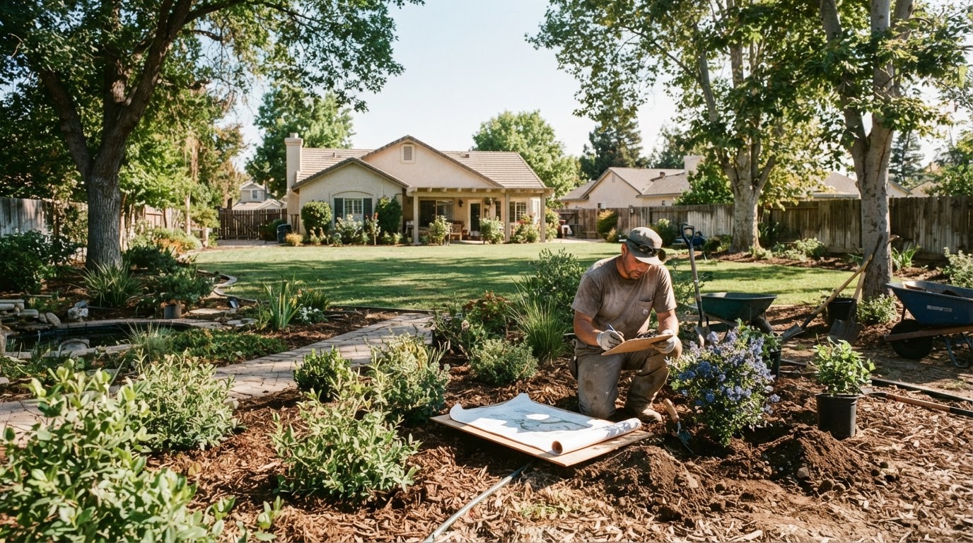 Landscaping service at a residential property in Rosedale, CA