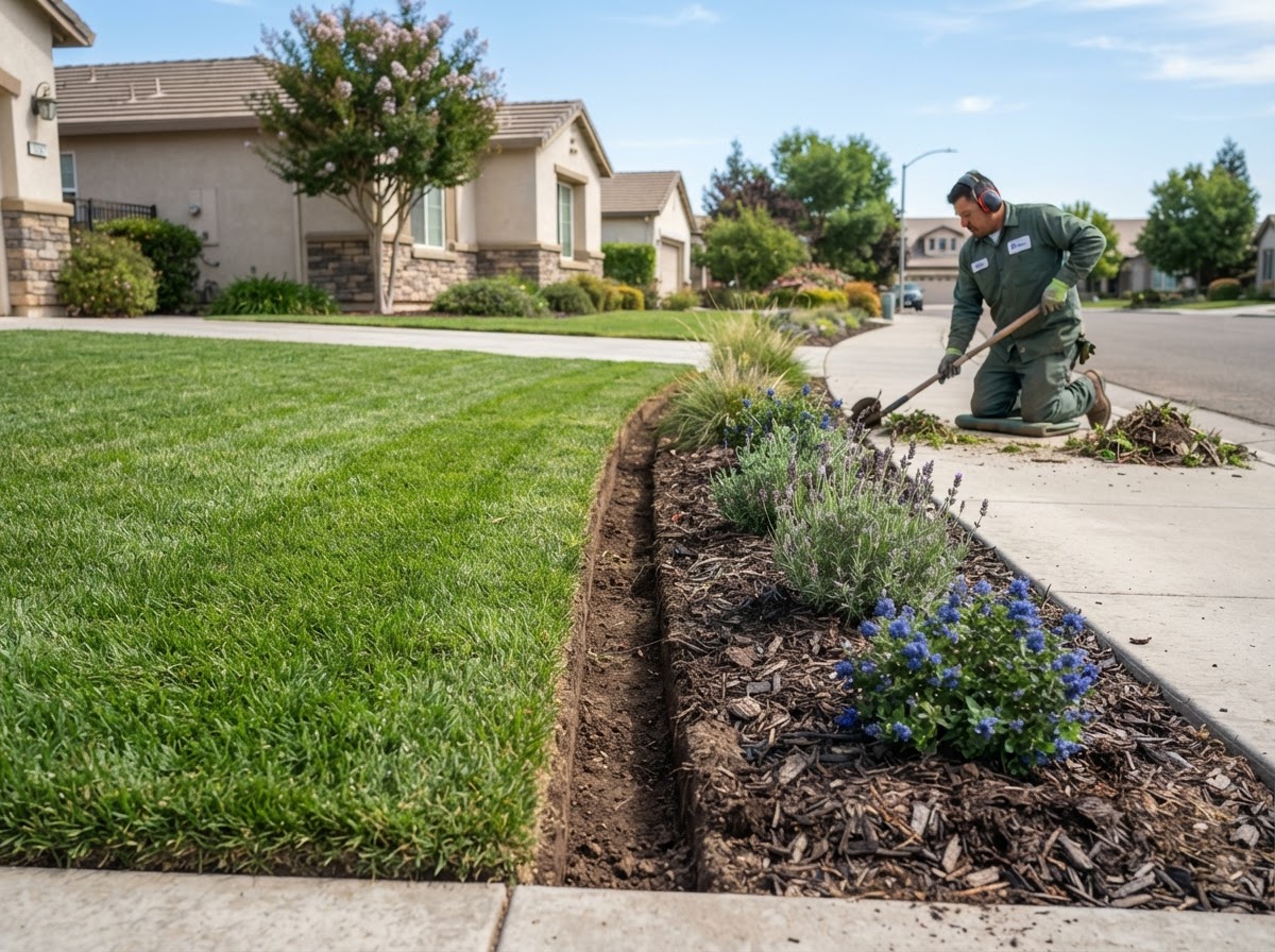 Lawn edging during recurring maintenance in Shafter