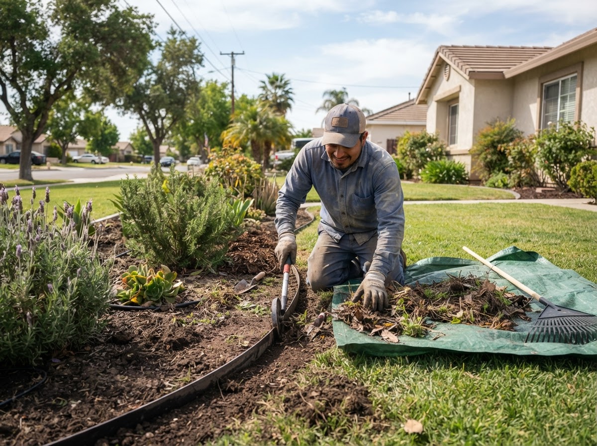 Planting bed cleanup at a Wasco property