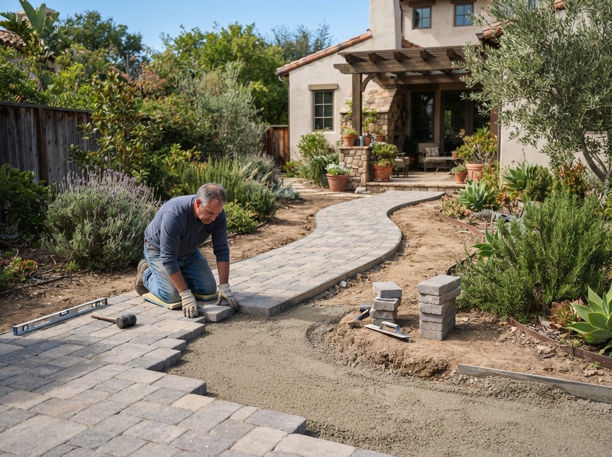 Paver walkway installation for a Wasco property
