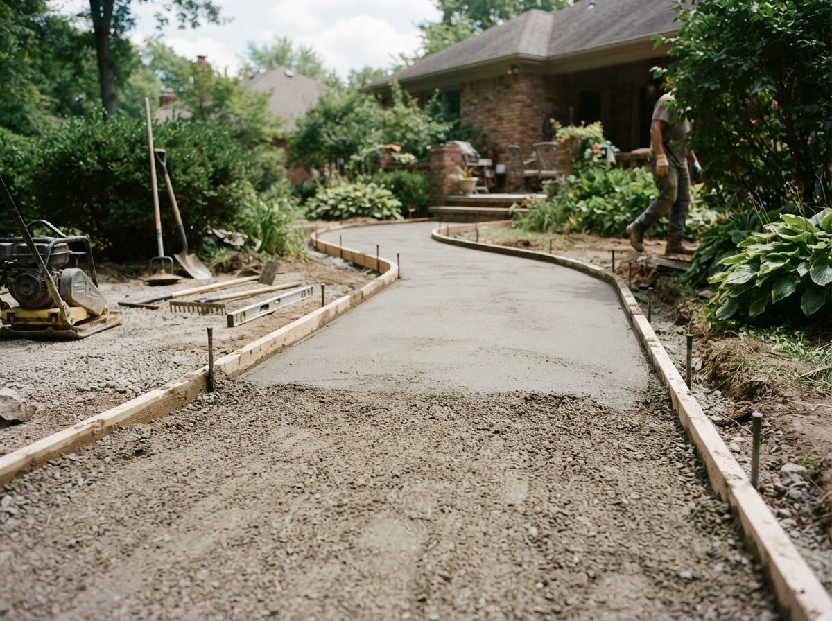 Base preparation for a paver walkway in Wasco