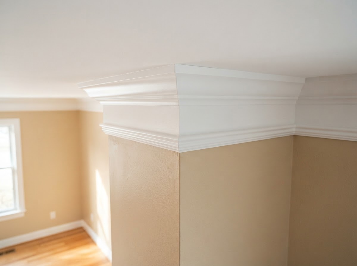 Crown molding installation in a Hamilton Township living room