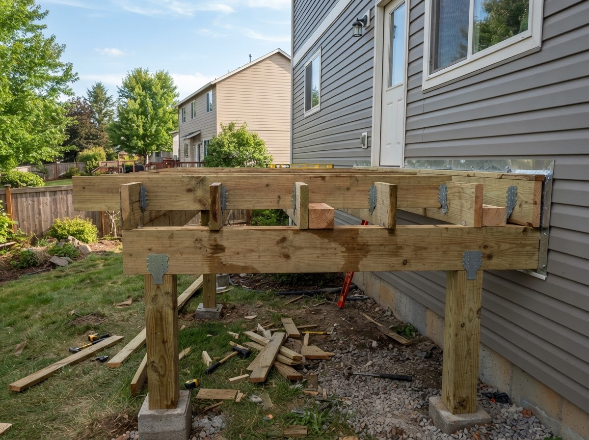 Residential deck framing by a carpenter in Hamilton Township