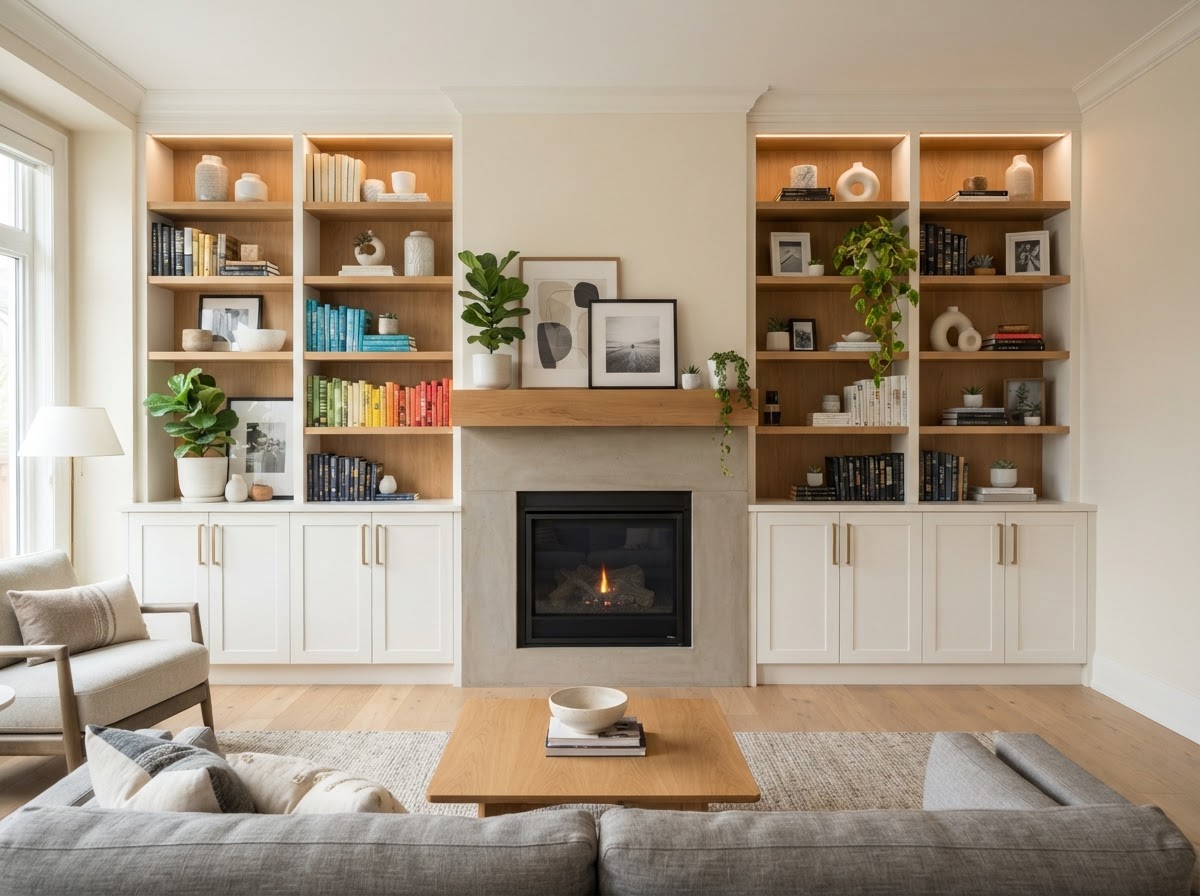 Custom built-in shelving installation in Hamilton Township