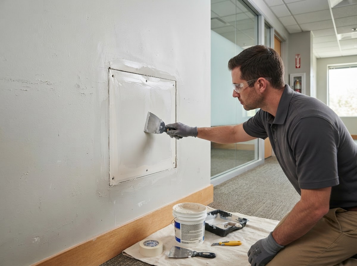 Commercial drywall repair for an office or retail space in Niles