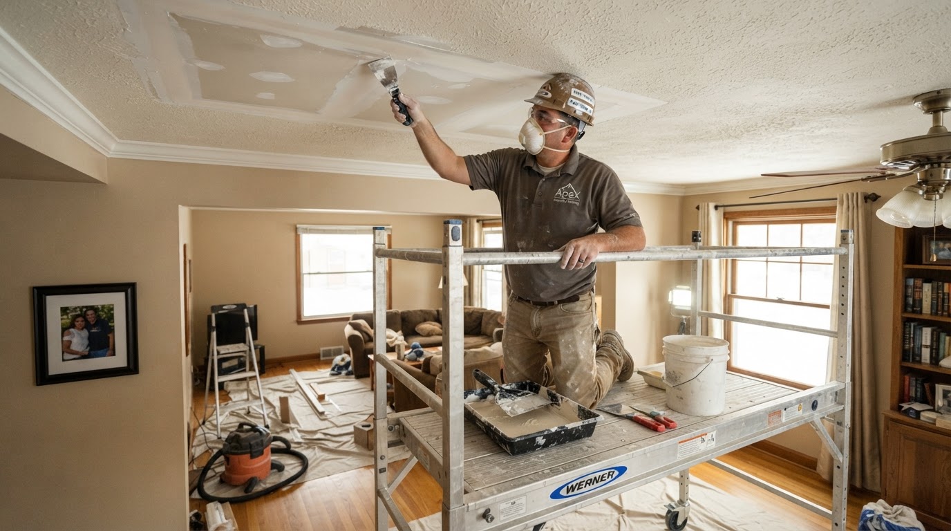 Ceiling drywall repair contractor working in Park Ridge Illinois