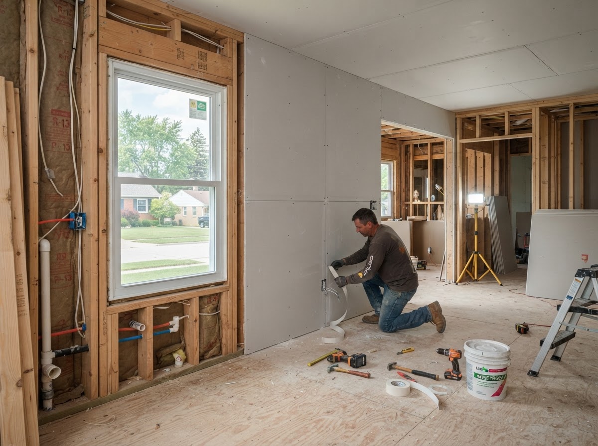 Drywall installation for residential remodeling in Skokie Illinois
