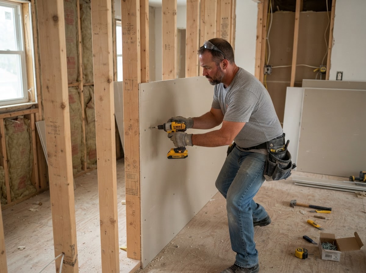 Drywall installation for a Lincolnwood remodeling project